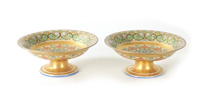 Lot 44 - A PAIR OF MID 19TH CENTURY RUSSIAN PORCELAIN DESSERT TAZZAS FROM THE KREMLIN