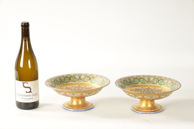 Lot 44 - A PAIR OF MID 19TH CENTURY RUSSIAN PORCELAIN DESSERT TAZZAS FROM THE KREMLIN