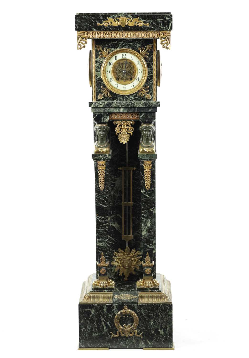 Lot 634 - A LATE 19TH CENTURY FRENCH EMPIRE STYLE ORMOLU MOUNTED MARBLE PEDESTAL CLOCK
