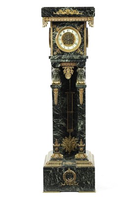 Lot 1232 - A LATE 19TH CENTURY FRENCH EMPIRE STYLE ORMOLU MOUNTED MARBLE PEDESTAL CLOCK