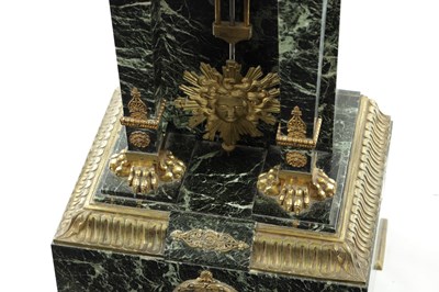 Lot 634 - A LATE 19TH CENTURY FRENCH EMPIRE STYLE ORMOLU MOUNTED MARBLE PEDESTAL CLOCK