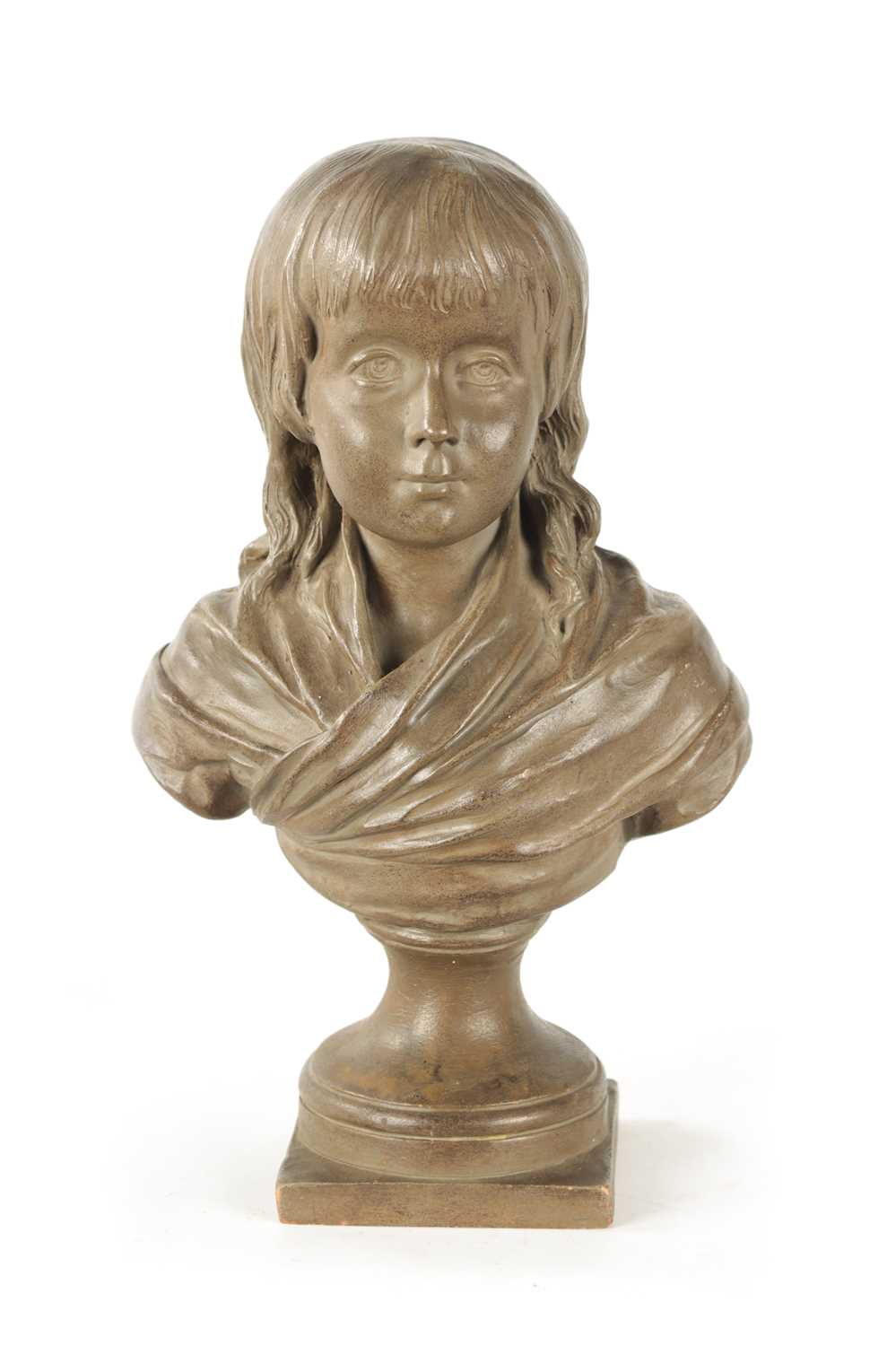 Lot 486 - AFTER JEAN ANTOINE HOUDON. A 19TH CENTURY TERRACOTTA BUST OF A YOUNG GIRL