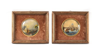 Lot 499 - A PAIR OF 19TH CENTURY EUROPEAN REVERSE PAINTED 3D PAINTINGS ON CONVEX GLASS