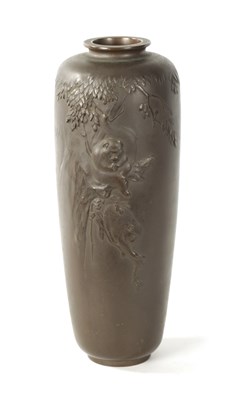 Lot 104 - A JAPANESE MEIJI PERIOD PATINATED BRONZE VASE