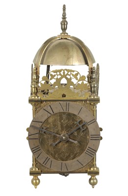 Lot 1175 - A BRASS WEIGHT DRIVEN LANTERN CLOCK