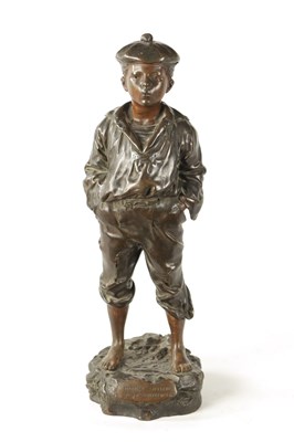 Lot 487 - V. SZCZEBLEWSKI (POLISH B.1888) A LATE 19TH CENTURY POLISH BRONZE SCULPTURE DEPICTING A WHISTLING BOY