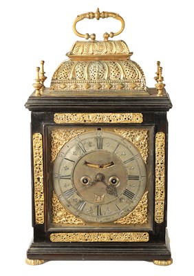 Lot 776 - STEPHEN ASSELIN, LONDON. A LATE 17TH CENTURY EBONISED DOUBLE BASKET TOP EIGHT-DAY VERGE BRACKET CLOCK