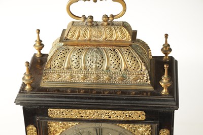 Lot 776 - STEPHEN ASSELIN, LONDON. A LATE 17TH CENTURY EBONISED DOUBLE BASKET TOP EIGHT-DAY VERGE BRACKET CLOCK