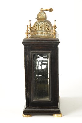 Lot 776 - STEPHEN ASSELIN, LONDON. A LATE 17TH CENTURY EBONISED DOUBLE BASKET TOP EIGHT-DAY VERGE BRACKET CLOCK