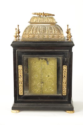 Lot 776 - STEPHEN ASSELIN, LONDON. A LATE 17TH CENTURY EBONISED DOUBLE BASKET TOP EIGHT-DAY VERGE BRACKET CLOCK