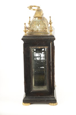 Lot 776 - STEPHEN ASSELIN, LONDON. A LATE 17TH CENTURY EBONISED DOUBLE BASKET TOP EIGHT-DAY VERGE BRACKET CLOCK