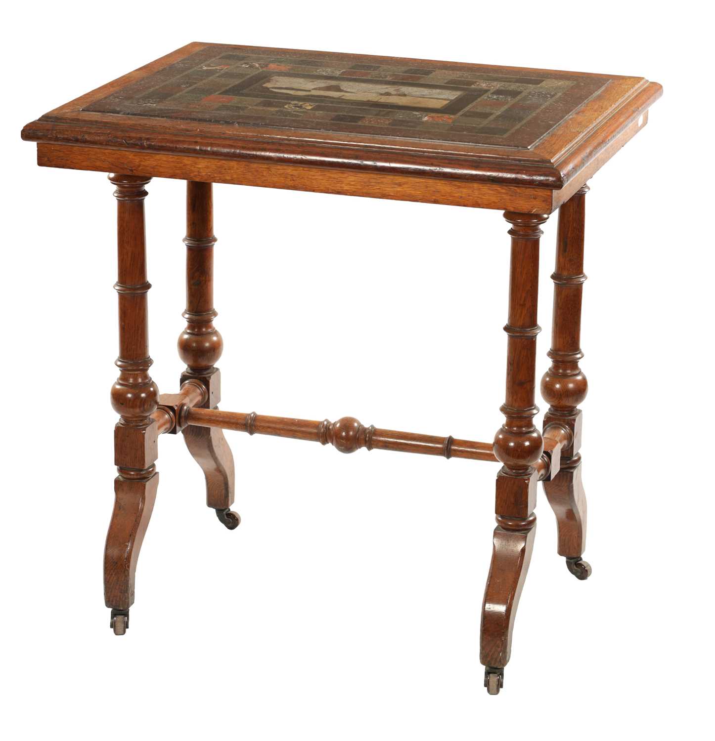 Lot 831 - A GOOD LATE 19TH CENTURY SPECIMEN MARBLE AND OAK FRAMED  SIDE TABLE IN THE MANNER OF HOLAND AND SONS