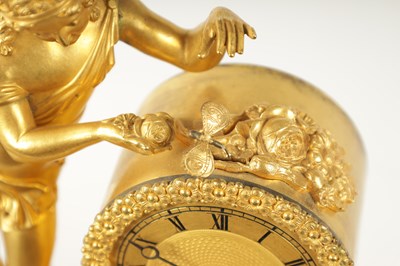 Lot 684 - CHAPPE A’PARIS. A 19TH CENTURY FRENCH GILT ORMOLU FIGURAL MANTEL CLOCK WITH AUTOMATON ROCKING BEE