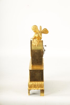 Lot 684 - CHAPPE A’PARIS. A 19TH CENTURY FRENCH GILT ORMOLU FIGURAL MANTEL CLOCK WITH AUTOMATON ROCKING BEE