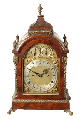 Lot 693 - CHARLES FRODSHAM, BY APPOINTMENT TO H.M. THE KING, 27, SOUTH MOLTON STREET LONDON NUMBER 2292. A 19TH CENTURY BURR WALNUT DOUBLE FUSEE ORMOLU MOUNTED BRACKET CLOCK OF SMALL SIZE