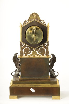 Lot 1314 - A GOOD LATE REGENCY FRENCH BRONZE AND ORMOLU AUTOMATION MANTEL CLOCK BY ROBERT PARIS NO.827