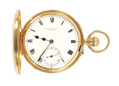 Lot 229 - THOMAS RUSSELL & SON, LIVERPOOL. AN 18CT GOLD DEMI-FULL HUNTER GENTLEMANS POCKET WATCH