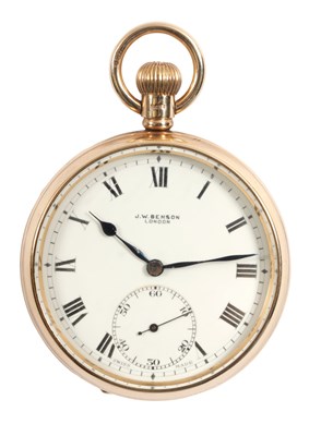 Lot 214 - J.W. BENSON, LONDON. A 9CT GOLD OPEN FACE POCKET WATCH