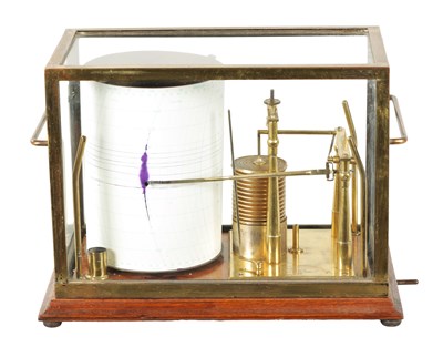 Lot 410 - SHORT & MASON, LONDON AN EARLY 20TH CENTURY BRASS AND OAK CASED MICRO-BAROGRAPH