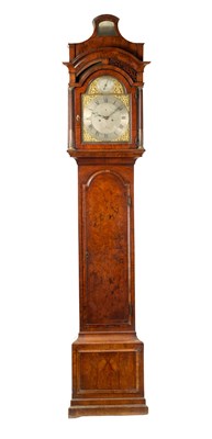 Lot 635 - THOMAS WAGSTAFFE, LONDON. A FINE MID 18TH CENTURY FIGURED WALNUT EIGHT-DAY LONGCASE CLOCK