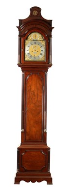 Lot 804 - GOODWIN, LONDON. A MID 18TH CENTURY MAHOGANY EIGHT-DAY BRASS DIAL LONGCASE CLOCK