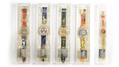 Lot 218 - A COLLECTION OF FIVE SPECIAL EDITION SWATCH WATCHES