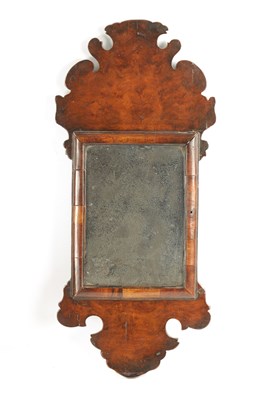 Lot 1005 - AN EARLY 18TH CENTURY BURR WALNUT HANGING MIRROR OF SMALL SIZE