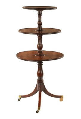 Lot 976 - A GEORGE III MAHOGANY THREE TIER REVOLVING DUMB WAITER OF LARGE SIZE