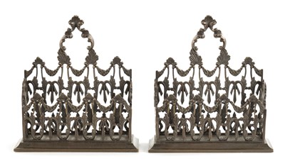 Lot 506 - A PAIR OF 19TH CENTURY BRONZE LEAF CAST AND SHELL WORK LETTER RACKS