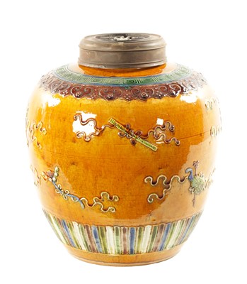 Lot 151 - A CHINESE BISCUIT GLAZED GINGER JAR