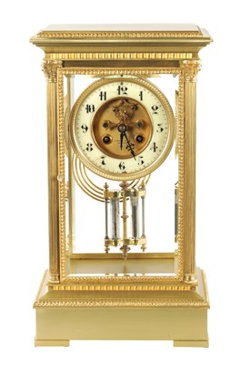 Lot 753 - A LATE 19TH CENTURY FRENCH BRASS FOUR-GLASS MANTEL CLOCK