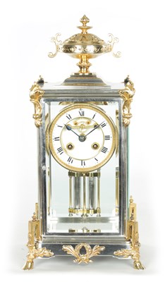 Lot 718 - A LATE 19TH CENTURY FRENCH ORMOLU AND SILVER PLATED FOUR-GLASS MANTEL CLOCK