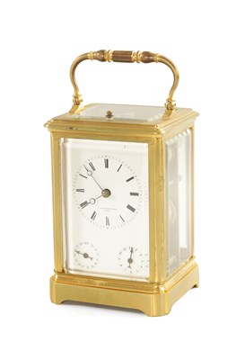 Lot 761 - A LATE 19TH CENTURY GILT BRASS GRAND SONNERIE CARRIAGE CLOCK WITH ALARM AND CALENDAR