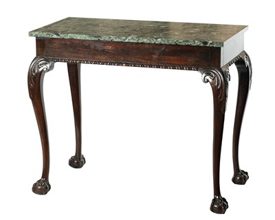 Lot 985 - A GEORGE II MAHOGANY SIDE TABLE WITH LATER ANTICO VERDE MARBLE TOP