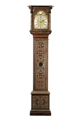 Lot 669 - CLAUDIUS DU CHESNE, LONDINI. A RARE EARLY 18TH CENTURY PEWTER AND BRASS INLAID TORTOISESHELL VENEERED LONGCASE CLOCK