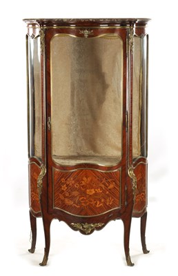 Lot 1446 - A 19TH CENTURY MARQUETRY INLAID ROSEWOOD RENE MARTIN DISPLAY CABINET / VITRENE