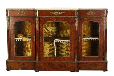 Lot 1470 - A VICTORIAN MARQUETRY INLAID WALNUT BREAKFRONT SIDE CABINET