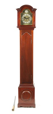 Lot 332 - AN EDWARDIAN MAHOGANY QUARTER CHIMING GRANDAUGHTER CLOCK