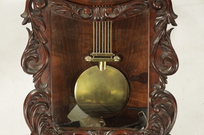 Lot 1238 - W. BROWN. LONDON. A LATE 19TH CENTURY CARVED WALNUT DOUBLE FUSEE WALL CLOCK
