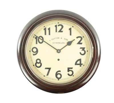 Lot 528 - T. SUTTON & SON, OTTERBURN. AN EDWARDIAN MAHOGANY DIAL CLOCK