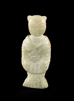 Lot 501 - A CHINESE CARVED JADE RELIGIOUS FIGURE