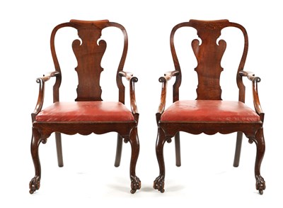 Lot 1465 - A PAIR OF GEORGE II STYLE ELM OPEN ARMCHAIRS