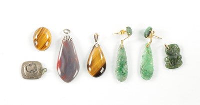 Lot 200 - A PAIR OF 9CT GOLD JADE EARINGS, AND VARIOUS PENDANTS