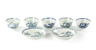 Lot 208 - A COLLECTION OF SEVEN 18TH CENTURY CANNONBALL PATTERN TEA BOWLS AND SAUCERS