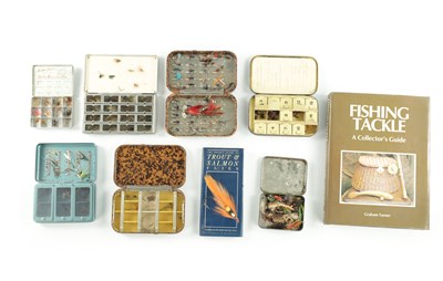 Lot 99 - A COLLECTION OF SEVEN VINTAGE FLY BOXES WITH FLIES INCLUDING TWO HARDY BROTHERS.