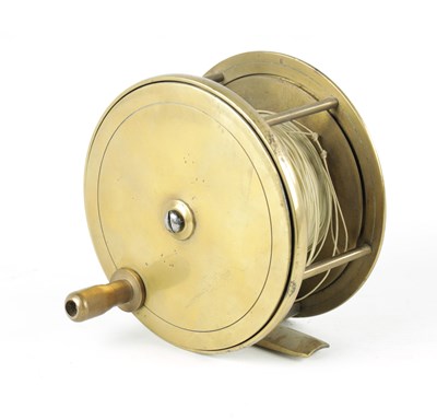 Lot 110 - C. FARLOW & CO MAKER, 191 THE STRAND, LONDON, BRASS SALMON REEL 4.5" WIDE SPOOL