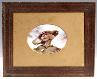 Lot 47 - A HAND PAINTED OVAL PORCELAIN PLAQUE OF A...