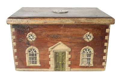 Lot 344 - A 19TH CENTURY PINE BOX WITH LATER OVER PAINT FORMED AS A HOUSE