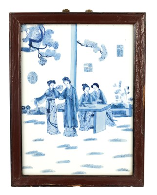 Lot 107 - A LATE 19TH CENTURY CHINESE BLUE & WHITE PORCELAIN PLAQUE