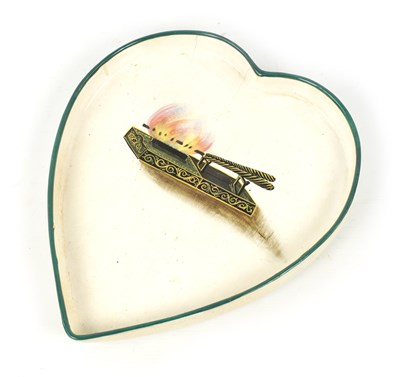 Lot 398 - A 19TH CENTURY WEMYSS LOVE HEART SHAPE CERAMIC TRAY FOR CURLING TONGS